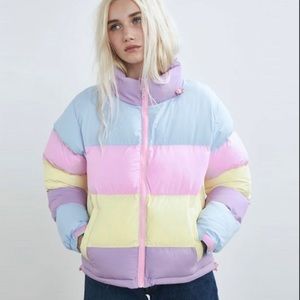 Colorblock Unicorn Rainbow Pastel Puffer Coat